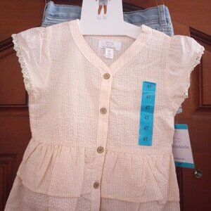 Koala Kids Toddler Girls Size 4T Seersucker Top & Denim Jeans 2 Piece Set NWT